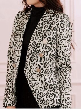 Rachel Parcell Leopard Jacquard Double Breasted Blazer NWT Gold Buttons $149